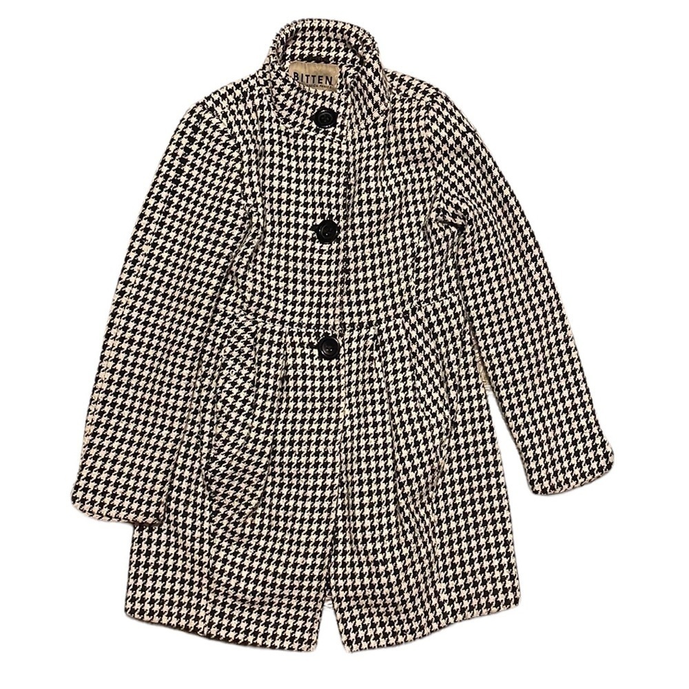 BITTEN Houndstooth Pattern Long Sleeve Coat Small